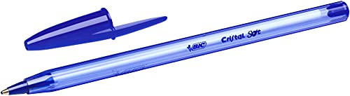 BIC Cristal Bolígrafos, Soft, Azul, Óptimo para material escolar,Punta Media (1,2mm), Material Oficina y Papelaria, Blíster de 50 Bolis