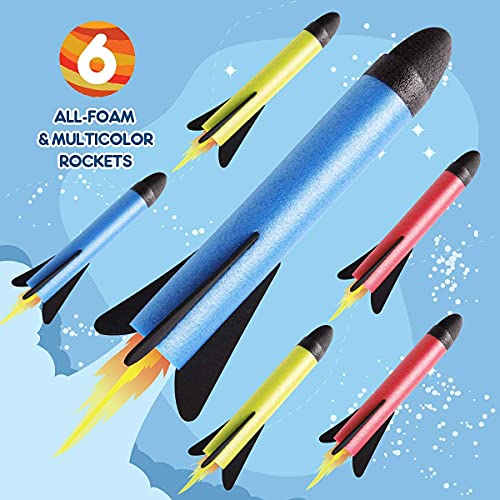 Bonbell Juguete Cohete de Aire, Lanzacohetes de Juguete para Niños, Juguetes al Aire Libre con 6 Cohetes de Espuma, Juguetes de Juegos de Jardín, Regalo para Nniño Niña de 3 a 12 años