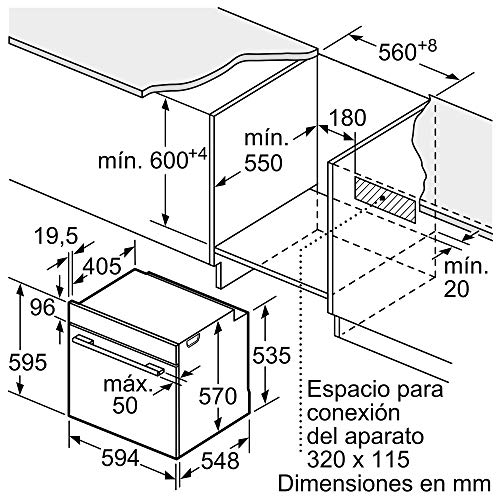 Bosch Serie 6 HBA5360S0 - Horno multifunción, 60 cm, 3400 W, Autolimpiable, 7 funciones, Bloqueo de seguridad, Acero inoxidable [Clase de eficiencia energética A], Color Acero Inox