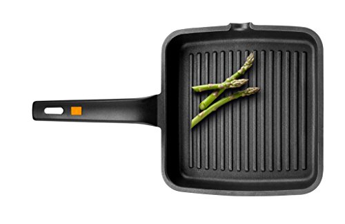 BRA A271428 Efficient - Grill Asador con Rayas, Aluminio Fundido con Antiadherente Platinum Plus, Apto para Todo Tipo de Cocinas Incluido Inducción, Libre de PFOA, Negro, 28 x 28 cm