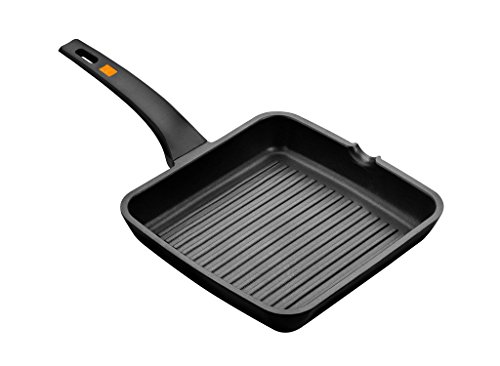 BRA A271428 Efficient - Grill Asador con Rayas, Aluminio Fundido con Antiadherente Platinum Plus, Apto para Todo Tipo de Cocinas Incluido Inducción, Libre de PFOA, Negro, 28 x 28 cm