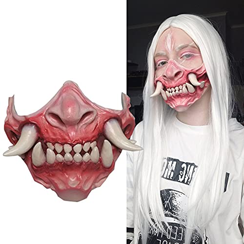 BYNYXI Halloween terrorífico Ghost Half máscara de látex terrorífico de dientes zombies, personaje de juego, cosplay, fiesta de disfraces, máscara para adultos, fiestas, carnaval, Halloween