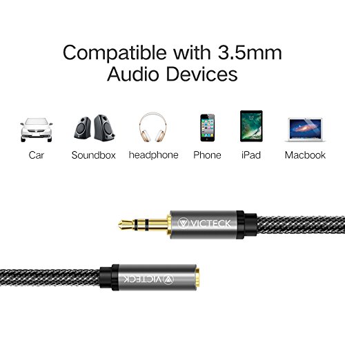 Cable Audio alargador extensión, Victeck Nylon Trenzado Jack Audio Estéreo 3,5 mm Macho a Hembra Compatible con Coche Altavoces Auriculares iPhone iPad iPod Samsung MP3 Player (1M)