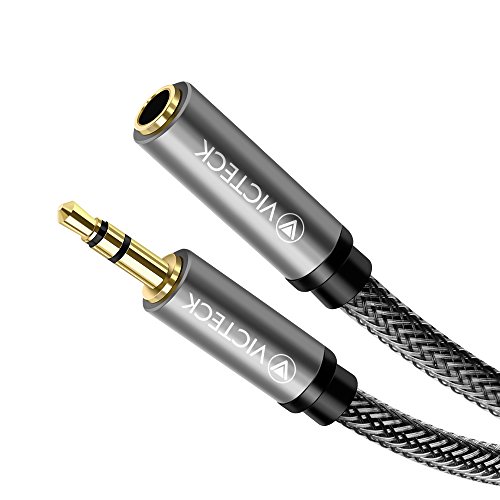 Cable Audio alargador extensión, Victeck Nylon Trenzado Jack Audio Estéreo 3,5 mm Macho a Hembra Compatible con Coche Altavoces Auriculares iPhone iPad iPod Samsung MP3 Player (1M)