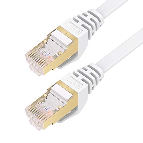 Cable Ethernet Cat7 de 10M, BUSOHE Cable de Red Plano RJ45 Gigabit LAN de Alta Velocidad, Cable de Conexión a Internet de 10Gbps y 600Mhz para Switch, Rúter, Módem, Panel de Conexión, PC (Blanco)