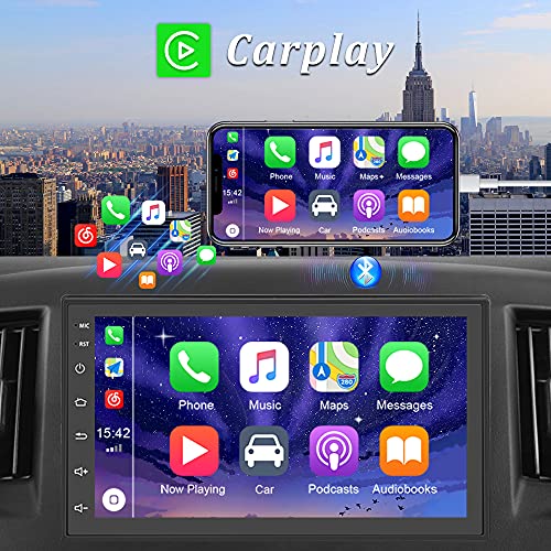 CAMECHO Android 10 Radio Coche GPS con Carplay y Android Auto 7 Pulgadas Pantalla táctil Radio Bluetooth Coche con WiFi FM Car Stereo+Cámara Trasera+ Micrófono Externo +Doble USB