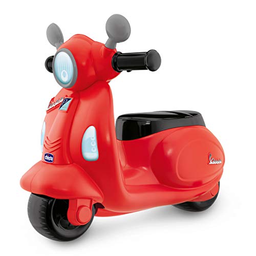 Chicco Vespa Primavera, Moto Correpasillos para Niños, Juguete para Niños con Panel Electrónico, Luz, Sonido y Ruedines Estabilizadores Extraíbles – Moto Para Niños de 1 a 3 Años, Máx. 20 Kg, Roja