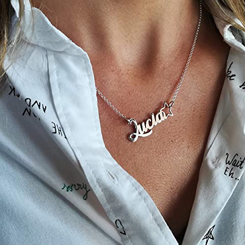 Collar con nombre personalizado aro forma Estrella en plata de ley 925/1000.-RINCONDELARTESANO.ES