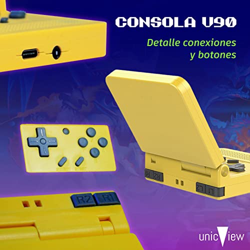 Consola portatil retro, Powkiddy V90, más de 2000 juegos de Snes, Nes, GB, GB advance, Megadrive, Neogeo, PSone, Neogeo, Mame, Código abierto Linux, Juegos Msdos, Posibilidad de añadir juegos