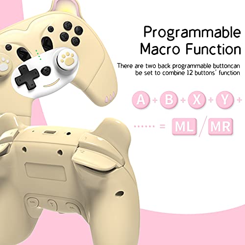 Controlador para intendo Switch, Gamepad Yellow Bear NS con botones programables, función de despertador, Turbo, control de movimiento, conector para auriculares, lindo controlador regalo encantador