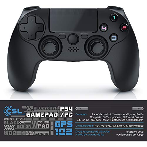 CSL - Gamepad - Controlador inalámbrico para PS5 PS4 PS4 Pro PS4 Slim - Mando Dual Shock - Salida auriculares 3.5 mm - Barra de luz - Touchpad - Botón Home - 3D - Altavoz – Recargable