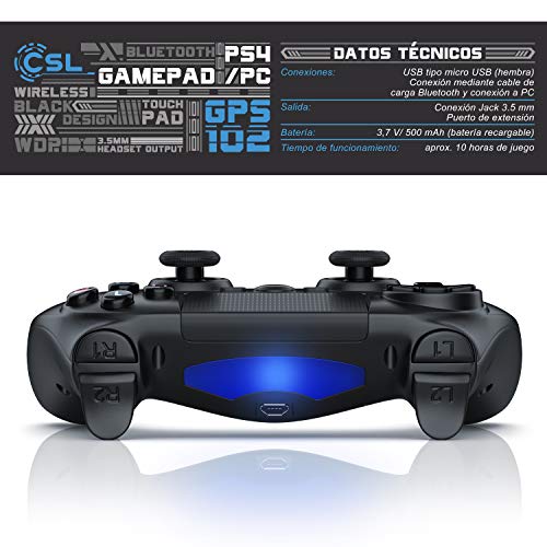 CSL - Gamepad - Controlador inalámbrico para PS5 PS4 PS4 Pro PS4 Slim - Mando Dual Shock - Salida auriculares 3.5 mm - Barra de luz - Touchpad - Botón Home - 3D - Altavoz – Recargable