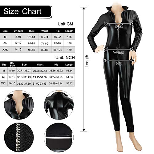 Discoball Catwomen Mono de piel sintética Catwoman Catsuit Traje de fiesta de vestir Cosplay ajustado Body negro