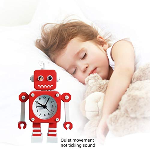 Diskary Reloj Despertador en Forma de Robot de Acero Inoxidable, Silencioso, con Ojos Que se Iluminan y Brazos Giratorios, un Regalo Ideal para Niños y Niñas (Rojo Blanco)