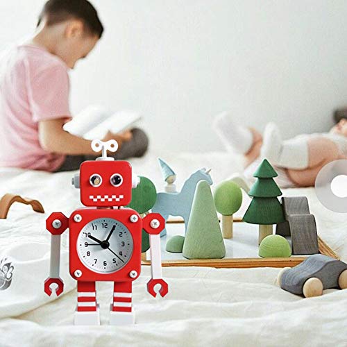 Diskary Reloj Despertador en Forma de Robot de Acero Inoxidable, Silencioso, con Ojos Que se Iluminan y Brazos Giratorios, un Regalo Ideal para Niños y Niñas (Rojo Blanco)