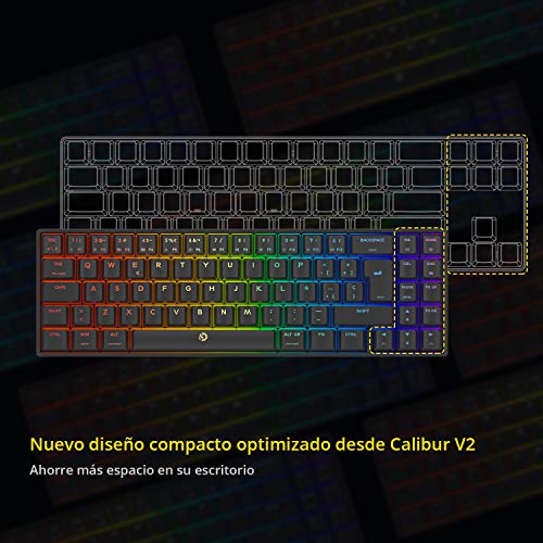 DREVO Calibur V2 TE 60% Teclado Mecánico para Juegos, Distribución QWERTY Españo, Compacto de 72 Teclas, Compatible con PC/Mac, USB Tipo C extraíble, Negro, Interruptor Outemu Marrón