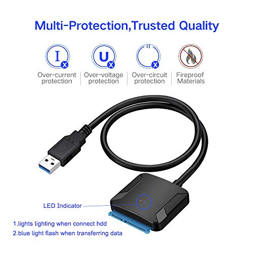 EasyULT Adaptador de USB 3.0 a SATA III, Cable Convertidor de USB 3.0 a SATA para 3.5" y 2.5" Discos Duros HDD SDD, Soporte UASP SATA III (No Incluye Adaptador de Corriente)