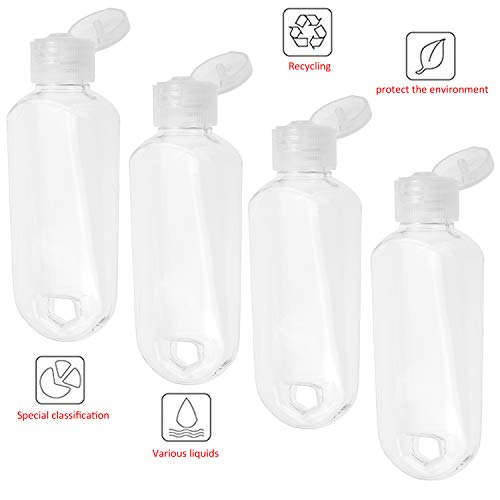 Eco-Fused 4x Botellas Portátiles de Transporte - Hasta 50 ML - Para Jabones Líquidos, Champús, Lociones, Desinfectantes y Alcohol Isopropílico - También Incluye 4x Mosquetones y 1x Hoja de Etiquetas