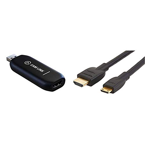 Elgato CAM Link 4K – Stream y grabación de Fotos réflex, vídeo o Deportivas a 1080p-60fps/4K-30fps, USB3.0 + Amazon Basics - Cable Adaptador Mini HDMI (Tipo C) a HDMI (Tipo A), Negro