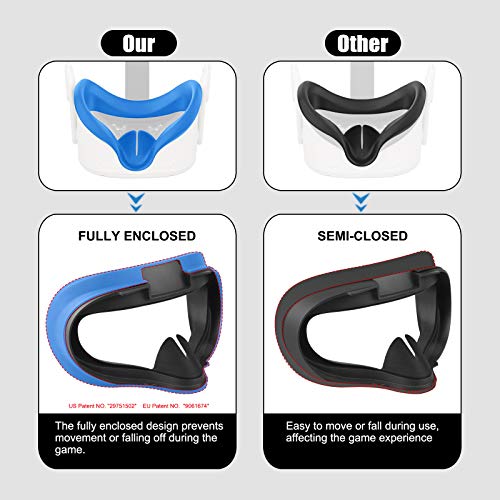 Elygo Cubierta Facial de Silicona VR para Auriculares Oculus Quest 2 VR Reemplazo Impermeable a Prueba de Sudor Almohadillas Faciales Accesorios de Oculus Quest 2 (Azul)