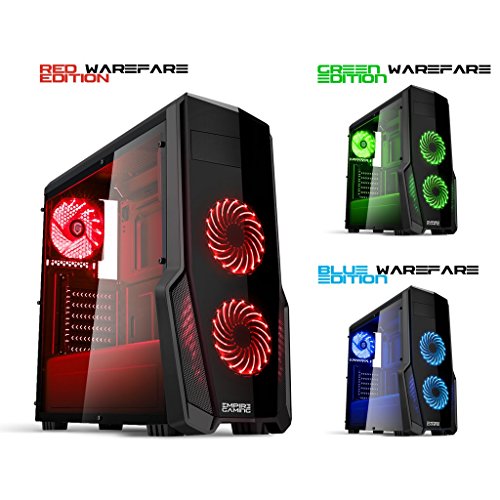 Empire Gaming - Caja PC para juegos WarFare negra LED rojo: USB 3.0, 3 ventiladores LED 120 mm, pared lateral ahumado transparente - ATX/mATX/mITX