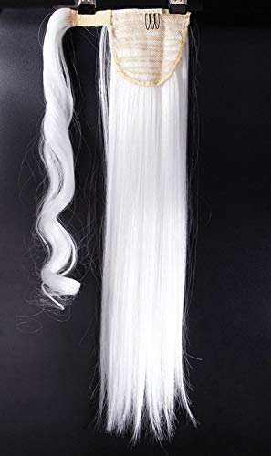 Extensiones de Clip de Pelo Natural Cola de Caballo Recto Pedazo de Cabello Wrap around Ponytail Extensions 58cm Blanco