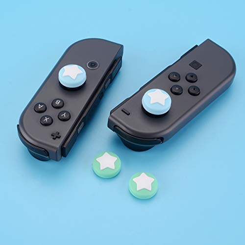 eXtremeRate PlayVital Agarres para el Pulgar para Nintendo Switch Joy-con Lite Tapas de Joystick con Diseño de Estrella Thumb Grips de Silicona Tapas de Pulgar para Switch Lite joycons(Azul+Verde)