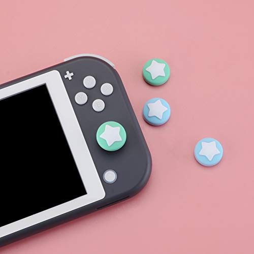 eXtremeRate PlayVital Agarres para el Pulgar para Nintendo Switch Joy-con Lite Tapas de Joystick con Diseño de Estrella Thumb Grips de Silicona Tapas de Pulgar para Switch Lite joycons(Azul+Verde)