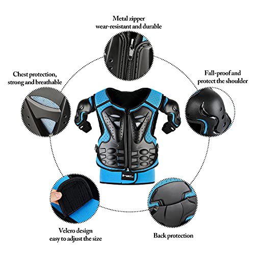 Fansport 5 Piezas Motos Ropa Protectora Niños,Rodillera Transpirable Protector de Pecho Equipo de protección para Motocross,Ciclismo,Esquí,Patinaje (Blue)