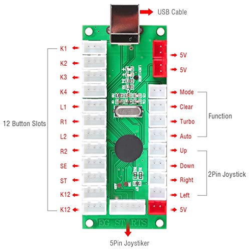 Fosiya 2 Jugadores Kit Arcade Ellipse Oval Style 8 Ways Bat Joystick + 20 Botones LED Arcade para 2 Jugadores Controladores de Videojuegos Todos Windows PC MAME Raspberry Pi 3 4 (Colores Mezclados)