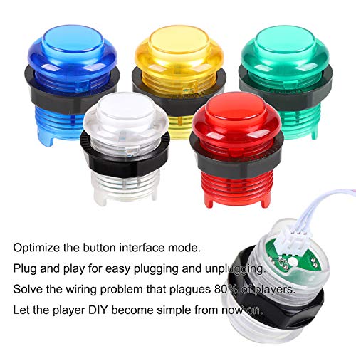 Fosiya 2 Jugadores Kit Arcade Ellipse Oval Style 8 Ways Bat Joystick + 20 Botones LED Arcade para 2 Jugadores Controladores de Videojuegos Todos Windows PC MAME Raspberry Pi 3 4 (Colores Mezclados)