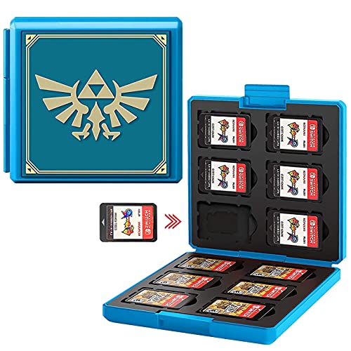 Funda para Juegos Nintendo Switch - 12 Ranuras para Almacenamiento de Tarjetas de Juego y 12 Ranuras para Tarjetas SD,Portátil y Delgado,Estuche para Nintendo Switch Lite NS Juego (Blue Badge)