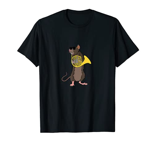 Funny Rat Wearing Sunglasses Playing French Horn Camiseta