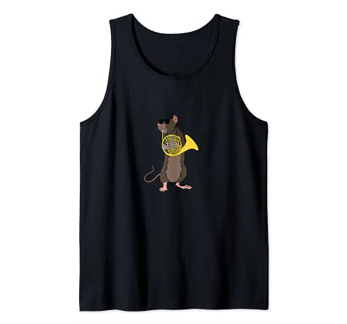 Funny Rat Wearing Sunglasses Playing French Horn Camiseta sin Mangas