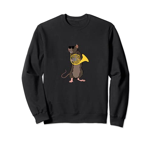 Funny Rat Wearing Sunglasses Playing French Horn Sudadera