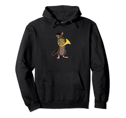 Funny Rat Wearing Sunglasses Playing French Horn Sudadera con Capucha