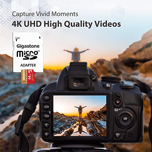 Gigastone Micro SD 64GB, Pack de 5, 4K Camera Pro para GoPro, Cámara de Acción, Wyze, Drone, Nintendo-Switch, 95/35MB/s Lec/Esc, UHS-I U3 A2 V30