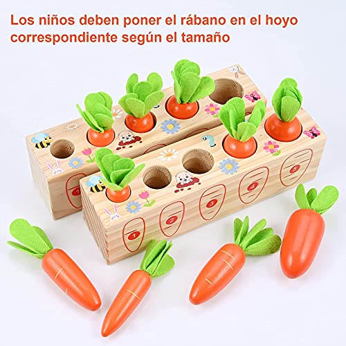 GOLDGE 2pcs Puzzle Juguetes Montessori 1 años, Juguetes de Madera para Bebés 1 año, Juguetes Educativos de Madera para Niños, Juego de Tirar de Zanahoria Números