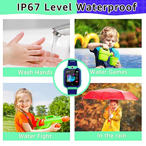 GPS Reloj Smartwatch para niños, impermeable GPS Rastreador Reloj anti-perdida de teléfonos inteligentes SOS, llamada bidireccional juegos matemáticas - regalo para para Niños Niña 3-12 Años,Mint blue