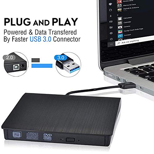 Grabadora DVD/CD Externa, iAmotus Unidades CD/DVD Externas USB 3.0 DVD Lector Grabadora Ultra Slim Portátil CD DVD /-RW ROM Drive Player para Windows Mac OS Laptop y Otros Sistemas - Negro