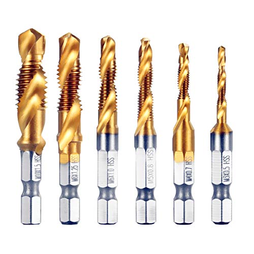 Grifo Combinado M3-M10, 6 Pzas Tornillo HSS de 1/4'', Hexágono Interior, Avellanado, Herramientas, Juego de Taladros, Titanio, Grifo Para Máquina, Brocas Para Madera, Plástico, Aluminio Delgado