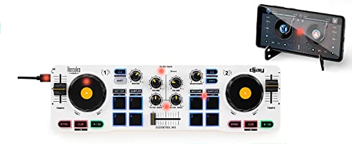 Hercules DJControl Mix – Controladora de DJ Inalámbrica Bluetooth para Smartphones (iOS y Android), aplicación djay, 2 decks