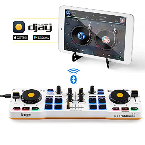 Hercules DJControl Mix – Controladora de DJ Inalámbrica Bluetooth para Smartphones (iOS y Android), aplicación djay, 2 decks