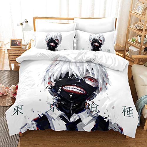 hibasing Japanese Anime Tokyo Ghoul Prints Funda de edredón con Fundas de Almohada, Juego de Cama Funda nórdica 3 Pcs/Set(#14 GB Single 140 * 210cm)