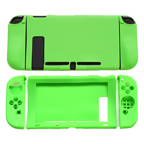 Hikfly Gel de Silicona Agarre Antideslizante Kits de Protección Carcasas Cubrir Piel para Nintendo Switch Consolas y Joy-Con Controlador Con 8pcs Gel de Silicona Empuñaduras Gorras(Verde)