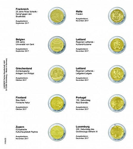 Hoja pre-impresa 2 euros cronologico: Francia 09/2017 - Luxemburgo 12/2017 [Lindner 1118-22] Hoja pre-impresa incl. hoja monedas karat K3