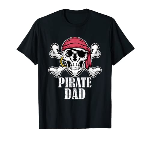 Hombre Hosting Pirata Cumpleaños Jolly Roger Fiesta Pirata Papá Camiseta