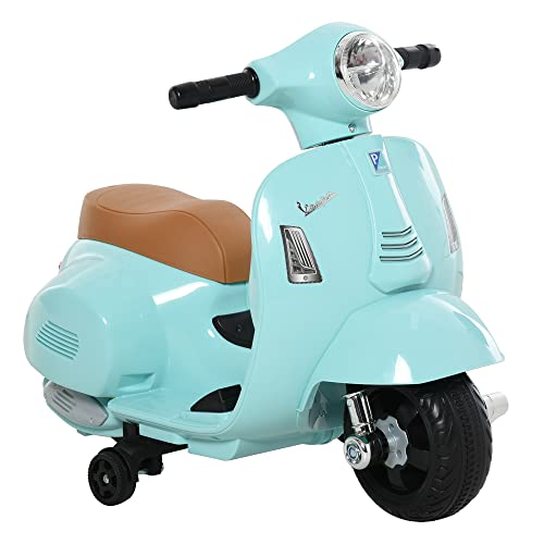 HOMCOM Moto Eléctrica Vespa para Niños de 18-36 Meses con Faro Bocina y 4 Ruedas Motocicleta Infantil con Licencia 66,5x38x52 cm Verde