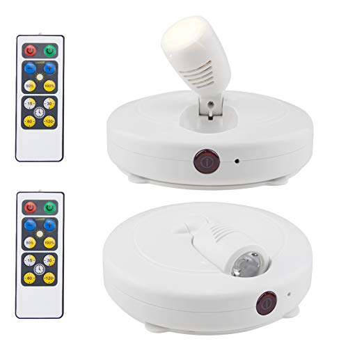 HONWELL Focos LED Para Techo,Luces de Pantalla Inalámbricas Pilas Aplique Pared con Control Remoto,Blanca Cálida 3000K,Giratorios de 180 ° ,Luz Focos Para Pintar,Armario,Pasillo -Blanco(2 Piezas)