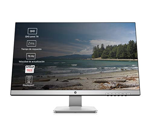 HP 27q – Monitor de 27” Quad HD (2560 x 1440, 75Hz, 2ms, TN, 16:9, HDMI, DisplayPort, DVI-D, Antirreflejo, Low Blue Light, Inclinación Ajustable) Plata